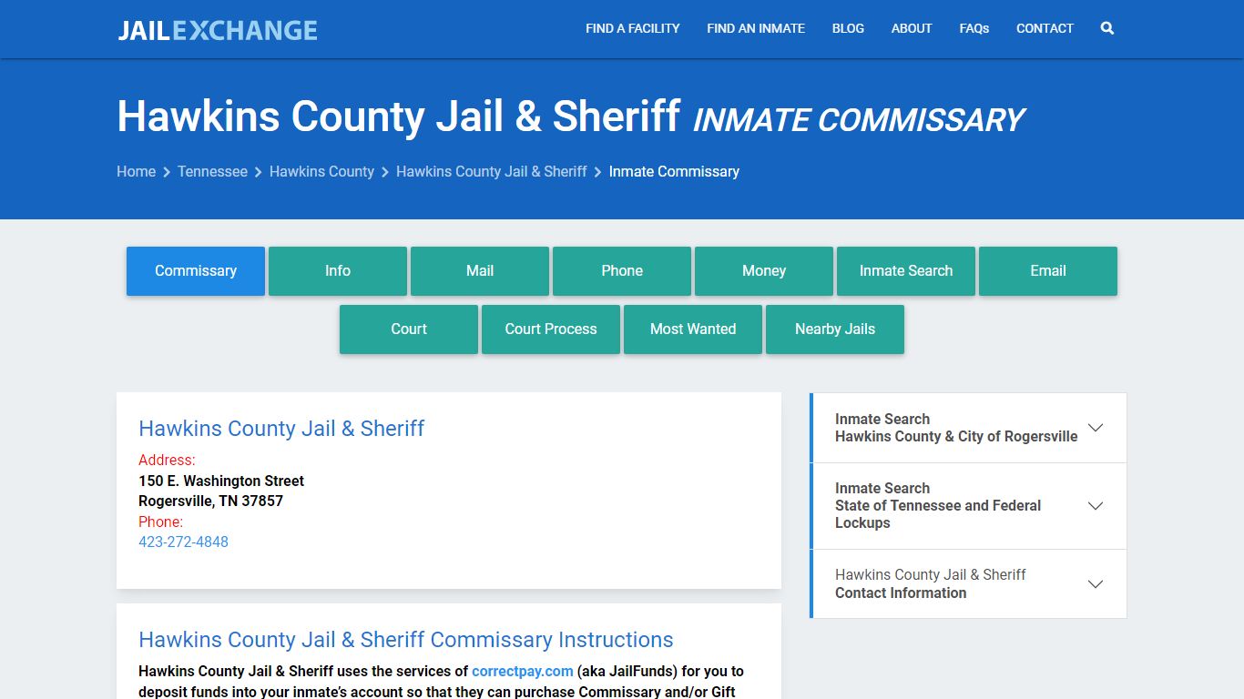 Hawkins County Jail & Sheriff Inmate Commissary - Jail Exchange