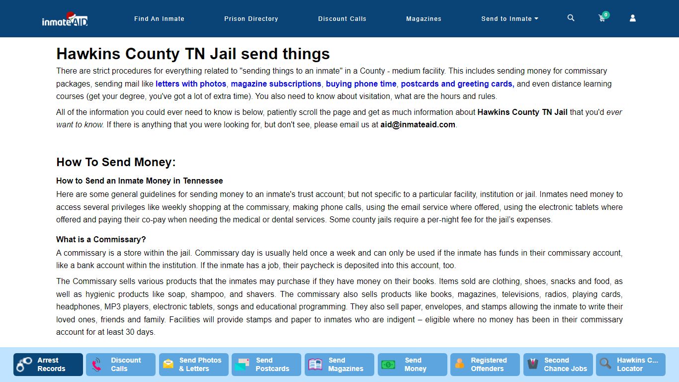 Hawkins County TN Jail send things - InmateAid